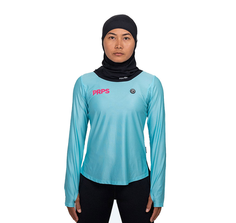 Women ELITE Long Sleeve Running Shirt (Arctic Blue) - Purpose Performance Wear