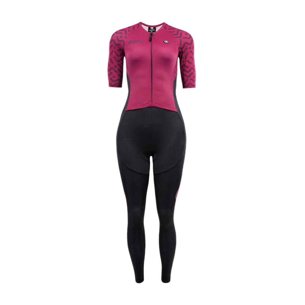 Women Full Length Short Sleeve Tri Suit (Amaranth Red) - Purpose Performance Wear