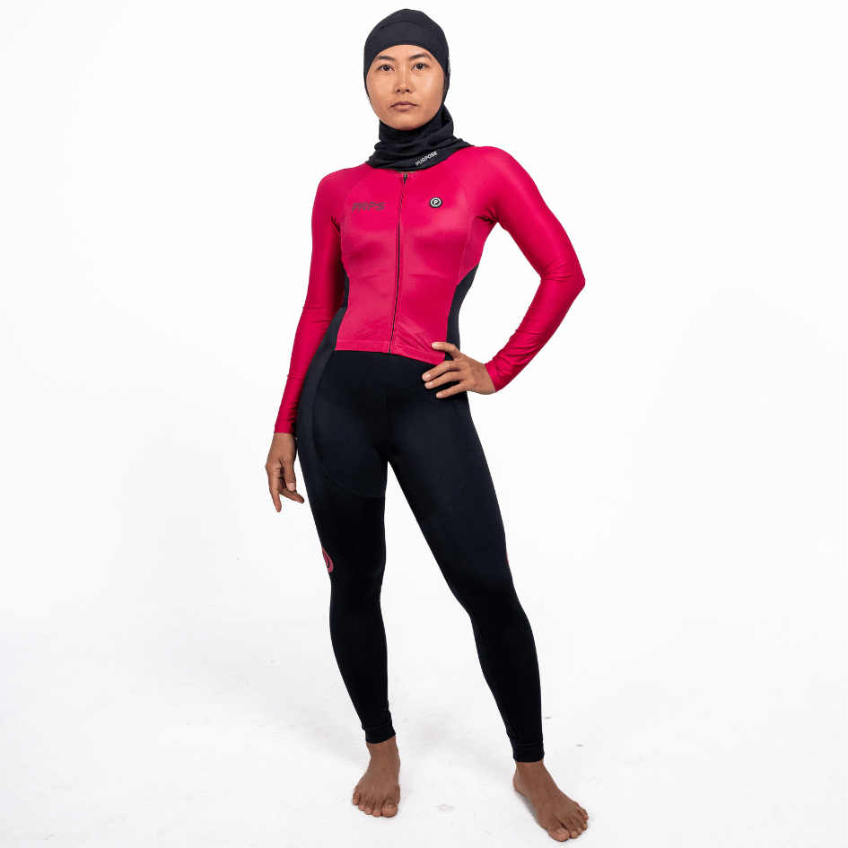 Women Full Length Swimsuit Long Sleeve (Amaranth Red) - Purpose Performance Wear